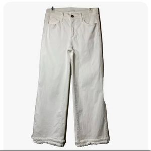 Loft Wide Leg Crop Off White Denim Women’s pants size 24 Frayed Hem 27” Inseam